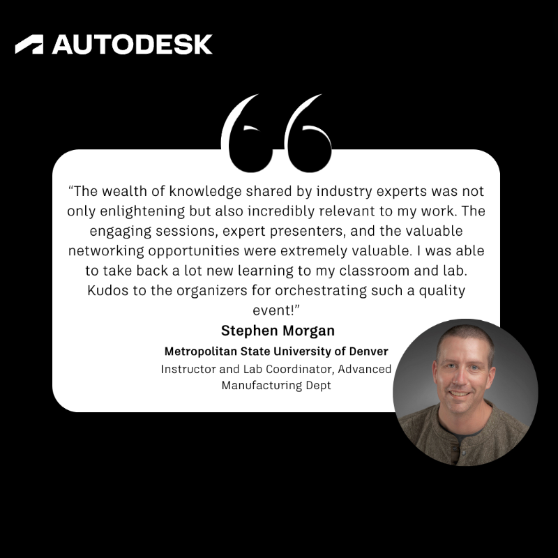 AutodeskEDU's tweet photo. Join us at this year's Design and Make Educator Summit.💡

Check out last year's attendee feedback and join us to uncover industry trends, make connections, and gain new classroom strategies. 📚

Register now ⬇️
https://t.co/kLMeKrk4XN 

#TeachWithAutodesk #MakeAnything