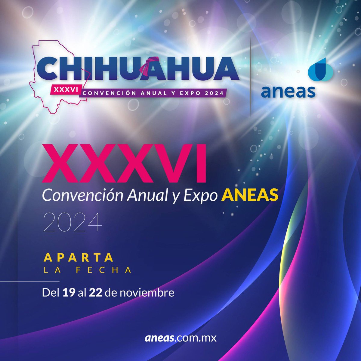 #Chihuahua sede de la XXXVI Convención y Expo ANEAS 

Los esperamos del 19 al 22 de noviembre en este gran evento donde se reunirán expertos, académicos y autoridades del sector del agua.💧🚰

📅 ¡Anota la fecha!
#ANEAS #LaRedQueSumaFluyeyConecta  #ConvencionANEAS2024