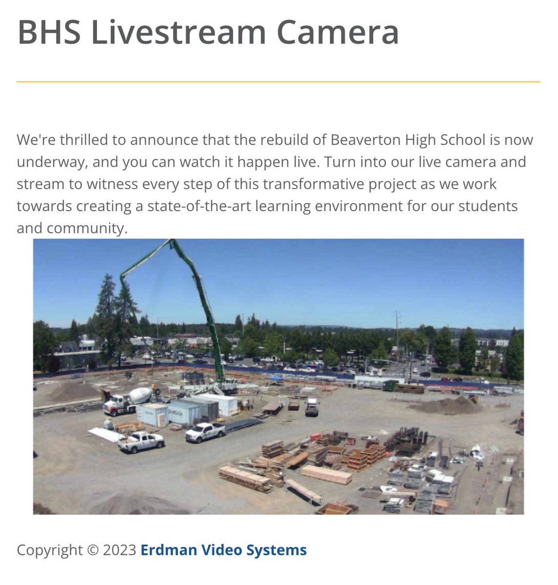 🎥 Watch the rebuild of Beaverton High School Live! 🎥

The Beaverton High School rebuild project is underway, and you can witness the future being built — brick by brick.

Click this link to watch the livestream and stay updated on the progress: buff.ly/3BdLJIk