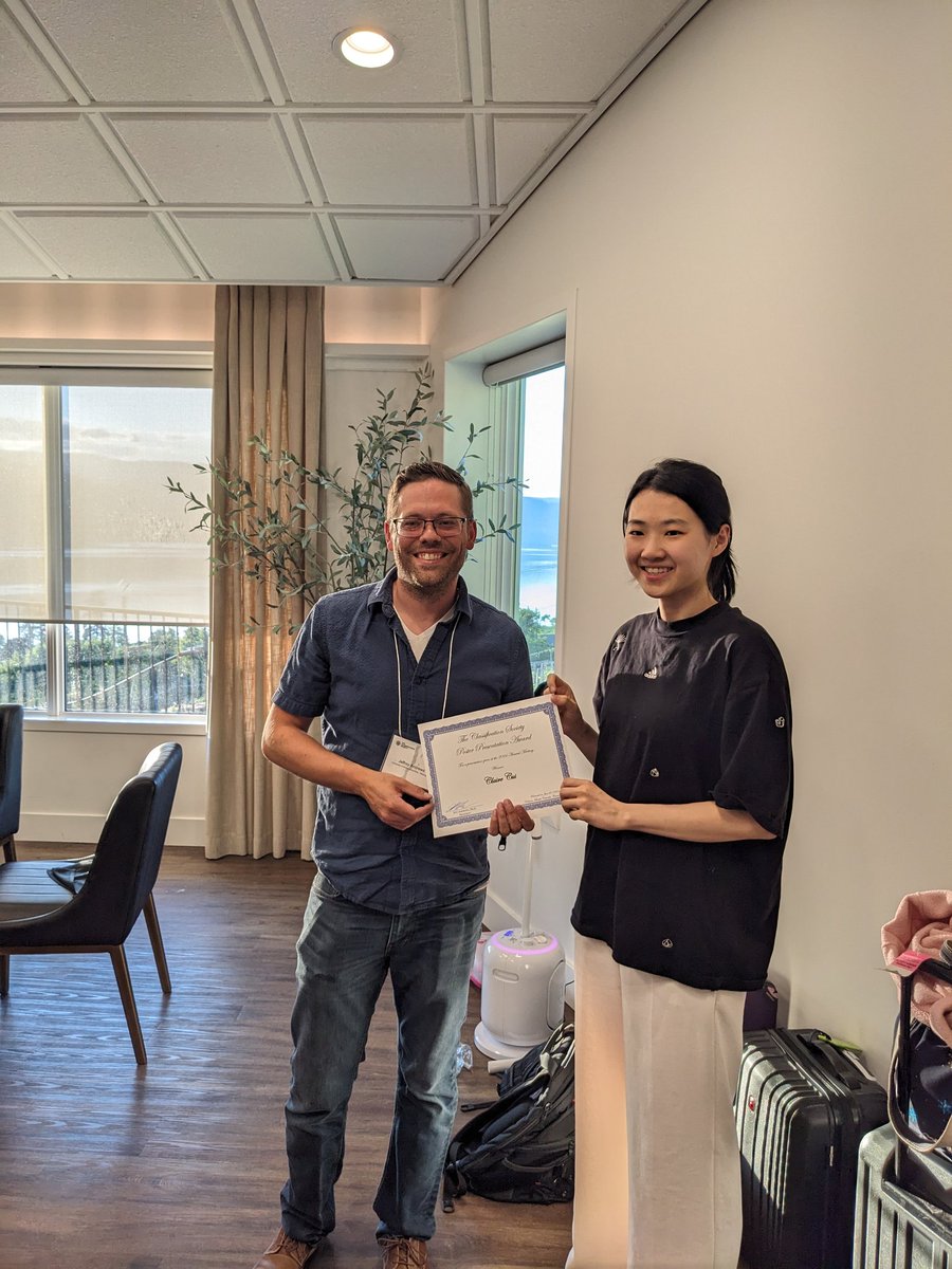 Congratulations to all of the student presentation award winners from the 2024 annual meeting of the Classification Society!
- Mackenzie Neal (<a href="/McMasterU/">McMaster University</a>)
- Xiaoke Qin (<a href="/Carleton_U/">Carleton University</a>)
- Claire Cui (<a href="/DalhousieU/">Dalhousie University</a>)
- Brynn O'Connell (<a href="/MacEwanU/">MacEwan University</a>)