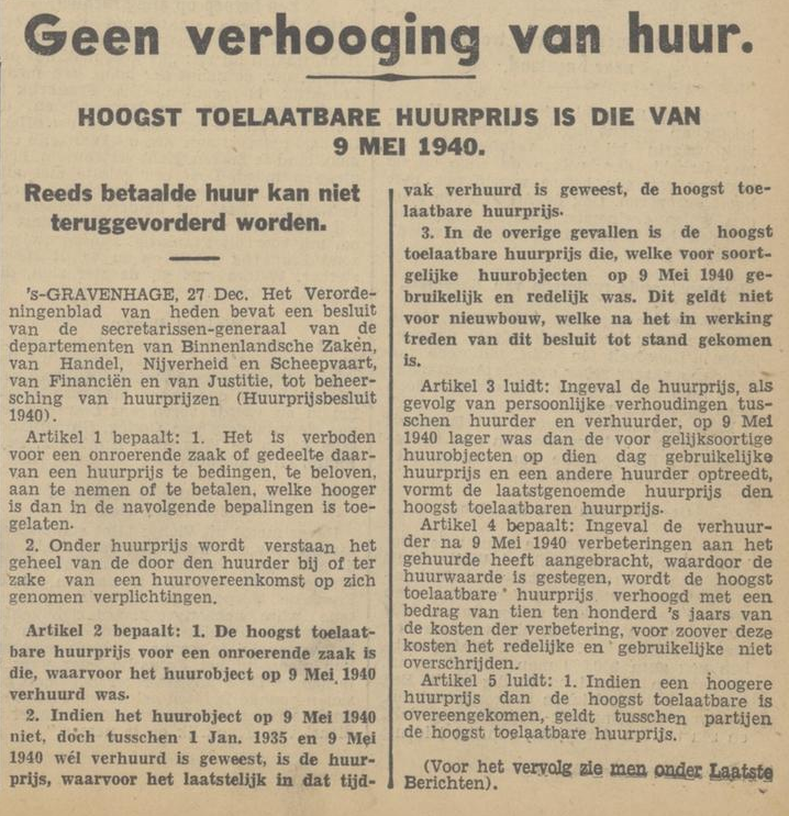 De wet betaalbare huur is een feit, en het zal interessant worden om te zien wat de exacte gevolgen gaan zijn.

Ook wel historisch: op 27 december 1940 werd huurprijsregulering voor het laatst behoorlijk aangescherpt. De afgelopen decennia werd vooral geliberaliseerd.