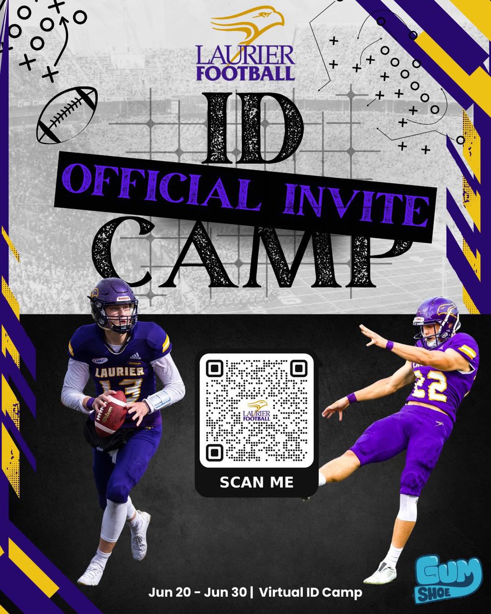 jaxson_sterling's tweet photo. Thank you for my official invite to Wilfrid Laurier’s University first ever virtual player ID camp! 🙏 @purpleshiftlive @laurierfootball
 #scantheqrcode #opencamp #registernowtoo https://t.co/yIbwnLmhLm