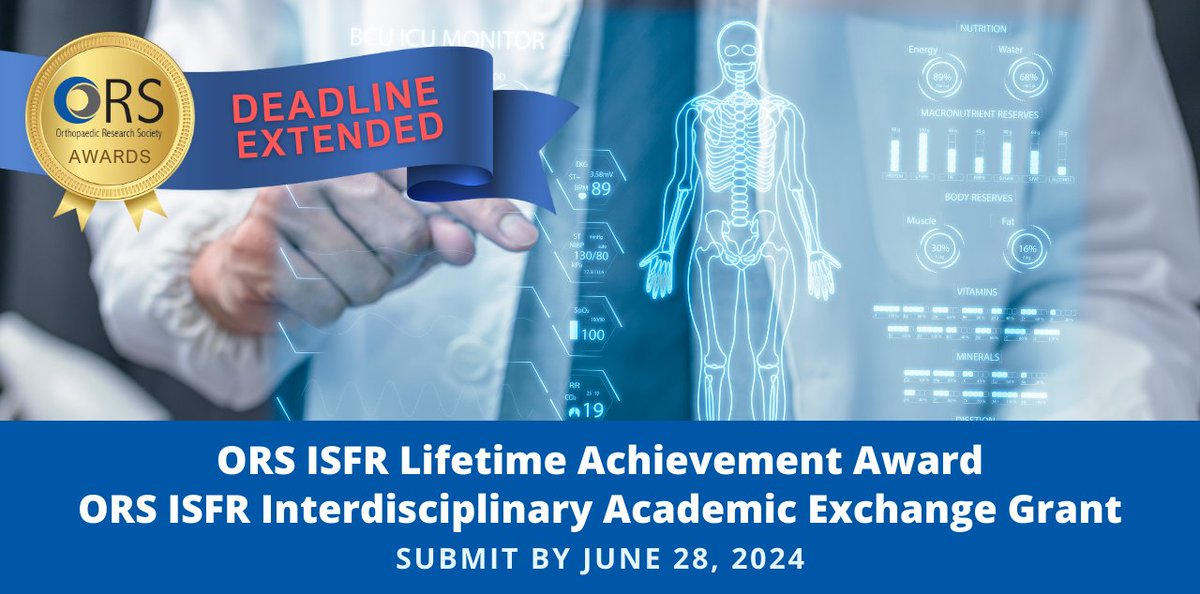 Orthopaedic Research Society (@orssociety) on Twitter photo 🚨 The call for submissions has been extended to THIS FRIDAY, June 28 for two <a href="/isfrfractures/">ORS ISFR</a> awards! Honor a deserving investigator and receive $5,000 for #fracture repair/bone #regeneration research. Hurry, apply or nominate now: bit.ly/3YGMGUb 🚨 The call for submissions has been extended to THIS FRIDAY, June 28 for two <a href="/isfrfractures/">ORS ISFR</a> awards! Honor a deserving investigator and receive $5,000 for #fracture repair/bone #regeneration research. Hurry, apply or nominate now: bit.ly/3YGMGUb