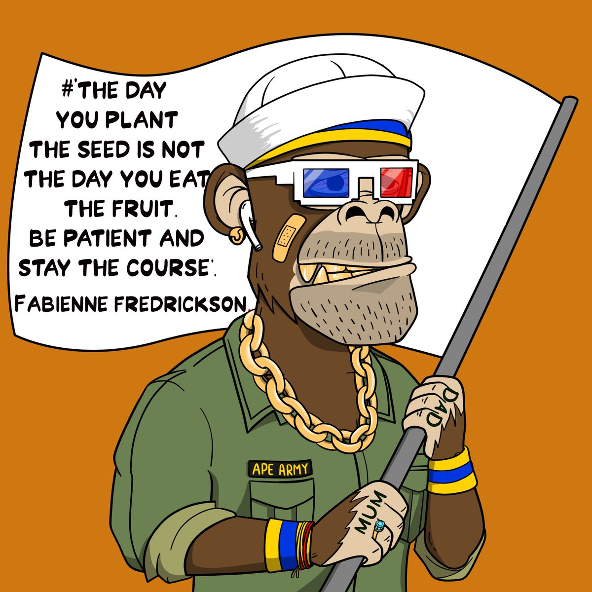 MyApeArmy's tweet photo. NEVER Give up! 'The day you plant the seed is not the day you eat the fruit. Be patient and stay the course'. #NFTGiveaway #NFT #NFTCommunity #nftcollector #NFTartists #BAYC #BoredApe #BoredApeYachtClub #APENFT #layc #BAKC #PolygonNFT #NFTdrop #MAYC #tezos #EthereumNFTs #Solana https://t.co/HV6mdwYSwZ