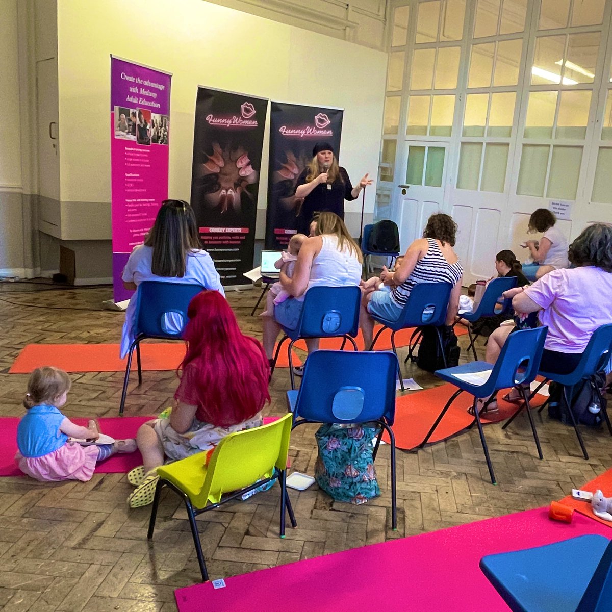 Our first <a href="/funnywomen/">Funny Women</a> #babyonboard show today at <a href="/MedwayAdultEd/">MedwayAdultEducation</a> was a huge success! Thanks to <a href="/Nic_Lamont/">Nic Lamont 🦇</a> for hosting with Kate McGann, <a href="/bevbunnglassart/">Beverley Bunn</a> <a href="/yespaulineeyre/">Pauline Eyre (she/her) BODY, on tour 2024-5</a> &amp; <a href="/RachCreeger/">Rachel Creeger</a> plus all the mums &amp; babies!!! 👶👶👶