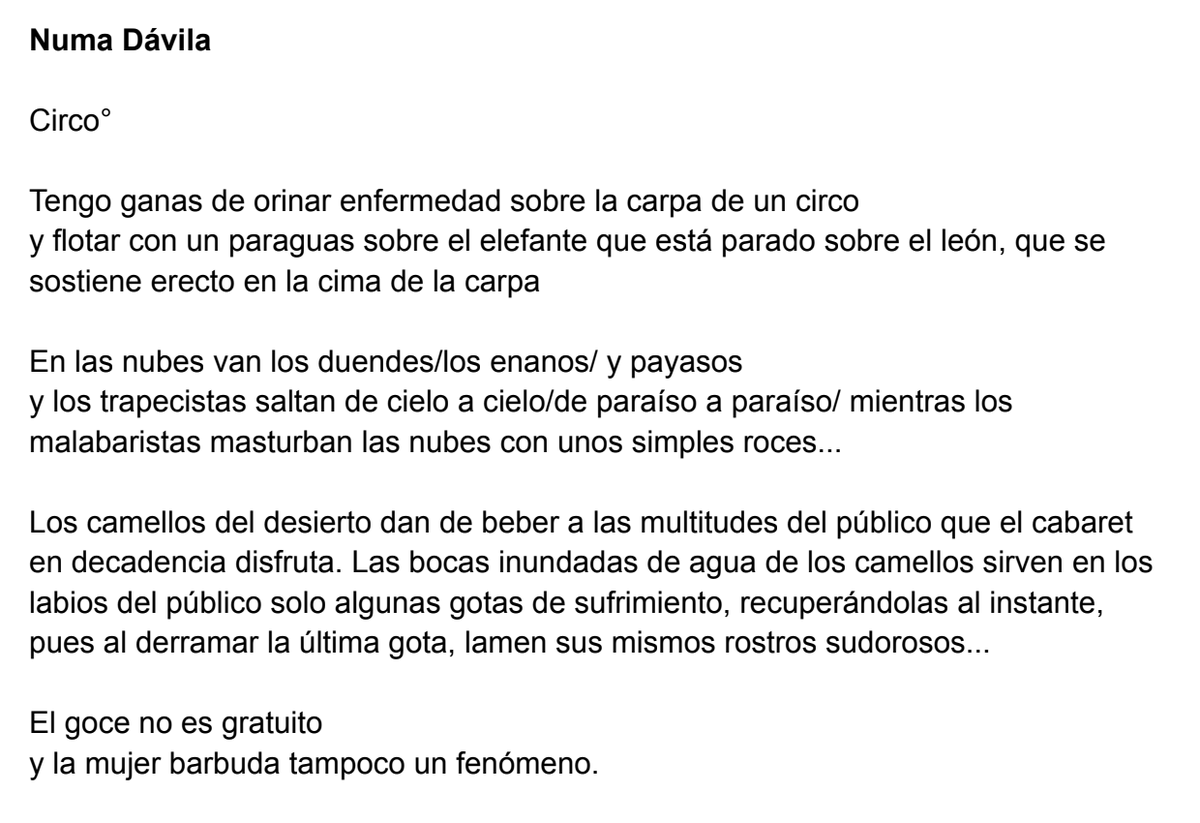 chogwa issue 14 -- guest edited by <a href="/cielosueloastro/">Óscar Moisés Díaz موسى دياز</a> -- features "Circo°" by Numa Dávila.     

Please send in your translation by midnight July 30 to ilm.al.ghayb [at] gmail.com 💫