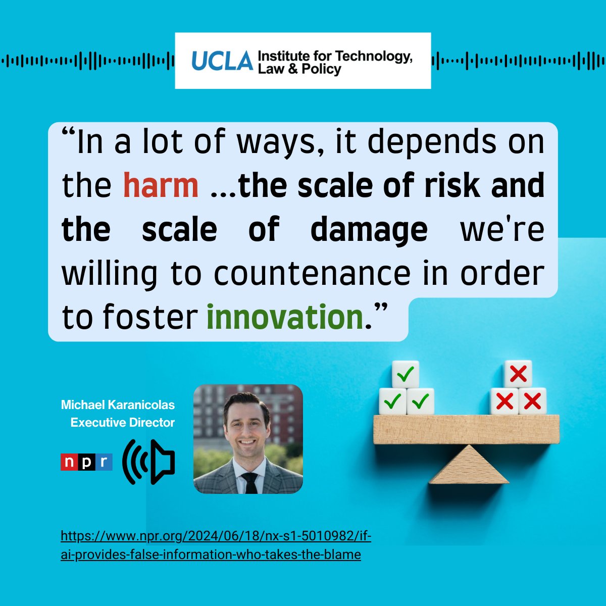 UCLA Institute for Technology, Law & Policy (@uclatech) on Twitter photo ICYMI: <a href="/M_Karanicolas/">Michael Karanicolas</a> w/ <a href="/npr/">NPR</a>'s <a href="/ayesharascoe/">Ayesha Rascoe</a> re: the universe of harms #AI language models and the companies behind them can inflict, advantages of state legislation and more: npr.org/2024/06/18/nx-… ICYMI: <a href="/M_Karanicolas/">Michael Karanicolas</a> w/ <a href="/npr/">NPR</a>'s <a href="/ayesharascoe/">Ayesha Rascoe</a> re: the universe of harms #AI language models and the companies behind them can inflict, advantages of state legislation and more: npr.org/2024/06/18/nx-…