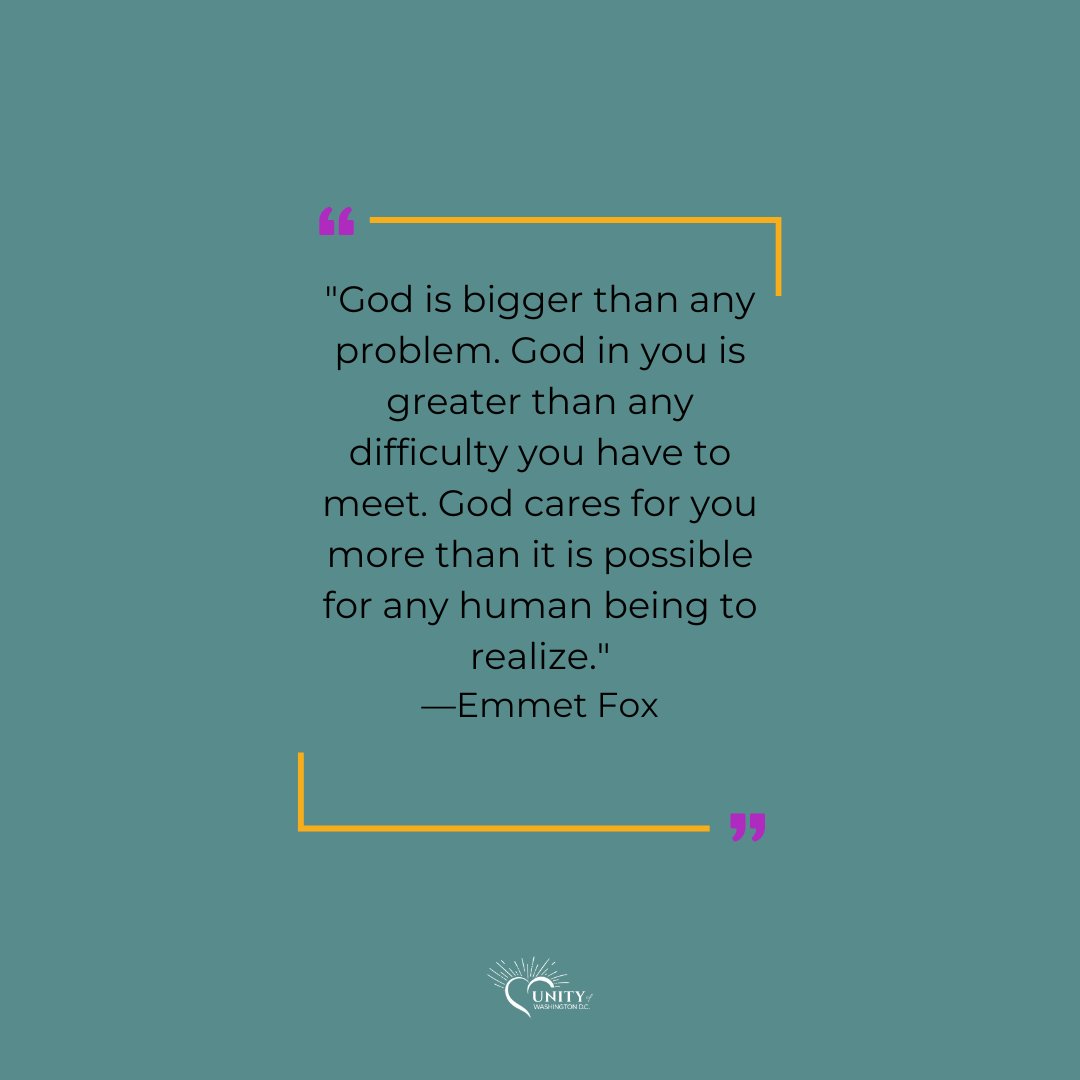 UnityWDC's tweet image. "God is bigger than any problem. God in you is greater than any difficulty you have to meet. God cares for you more than it is possible for any human being to realize."
––Emmet Fox
#qotd