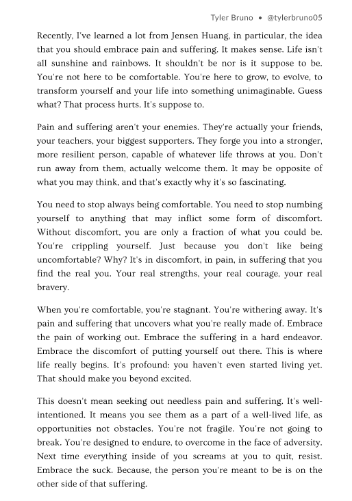 tylerbruno05's tweet photo. Pain and suffering are good for you. Learn to embrace them https://t.co/4MbOLWdiM2