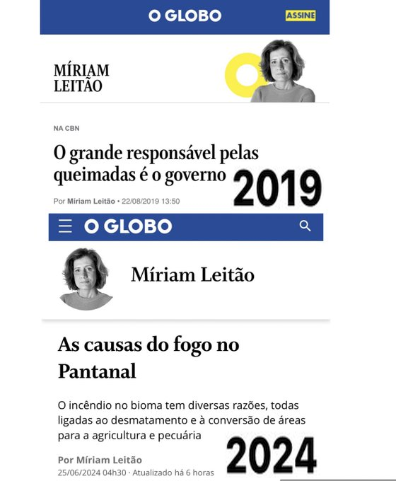 BrazilenDireita's tweet photo. Vai vendo Brasil...

Em 2019 toda a culpa era do @jairbolsonaro ...
Agora a culpa é de TODO MUNDO menos do #Lula ???
#SosPantanal #SosAmazônia #SosCerrado
Vai plantar batata, vai! https://t.co/wkpzXW1PQo