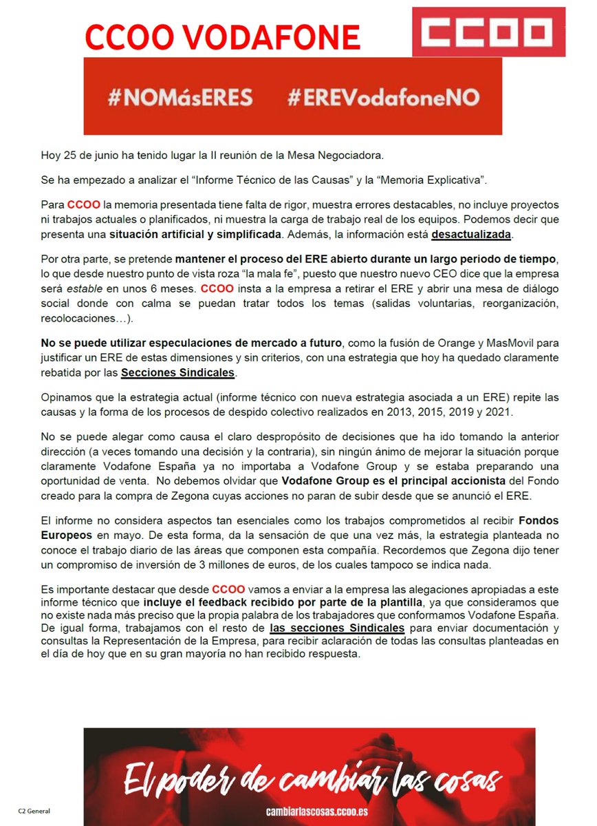ccoovf_es's tweet photo. #Vodafone y #Zegona presentan una memoria técnica sin base ni coherencia. Por eso no han sabido responder ni una de las preguntas realizadas por las Secciones Sindicales en el día de hoy, lo que demuestra que este ERE busca reducir costes ‘y ya veremos’

#NomasERES #EREVodafoneNO https://t.co/wRWG77eUlI