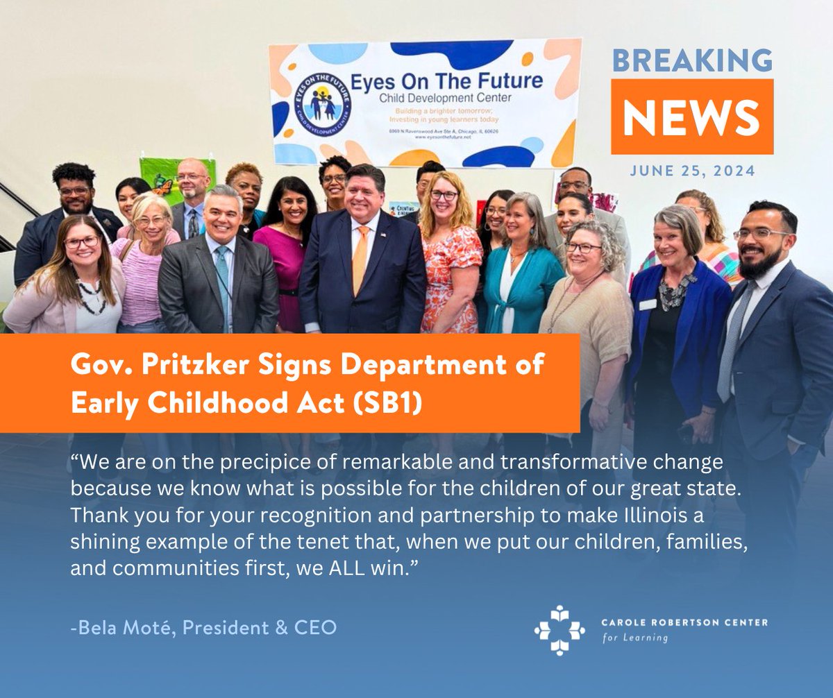 Today, Governor <a href="/JBPritzker/">JB Pritzker</a> signed SB1, which aims to create more equity and alignment in our early childhood system by consolidating early childhood programs across multiple agencies. 

Thank you to all policymakers who continue to advocate for Early Childhood education!