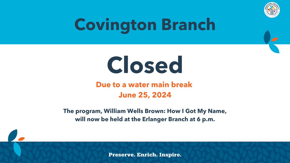 KentonLibrary's tweet image. Sorry for the incovenience.
#lovethecov #covington #kentonlibrary #watermainbreak