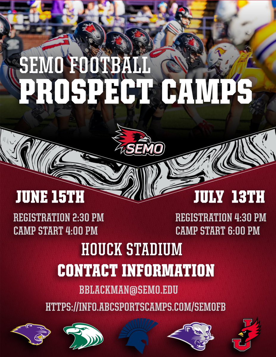 Last opportunity of the summer to come earn your offer and compete!! July has always been a great month for future Redhawks!! Let’s keep it rolling!! 🧱x🧱

info.abcsportscamps.com/semofb