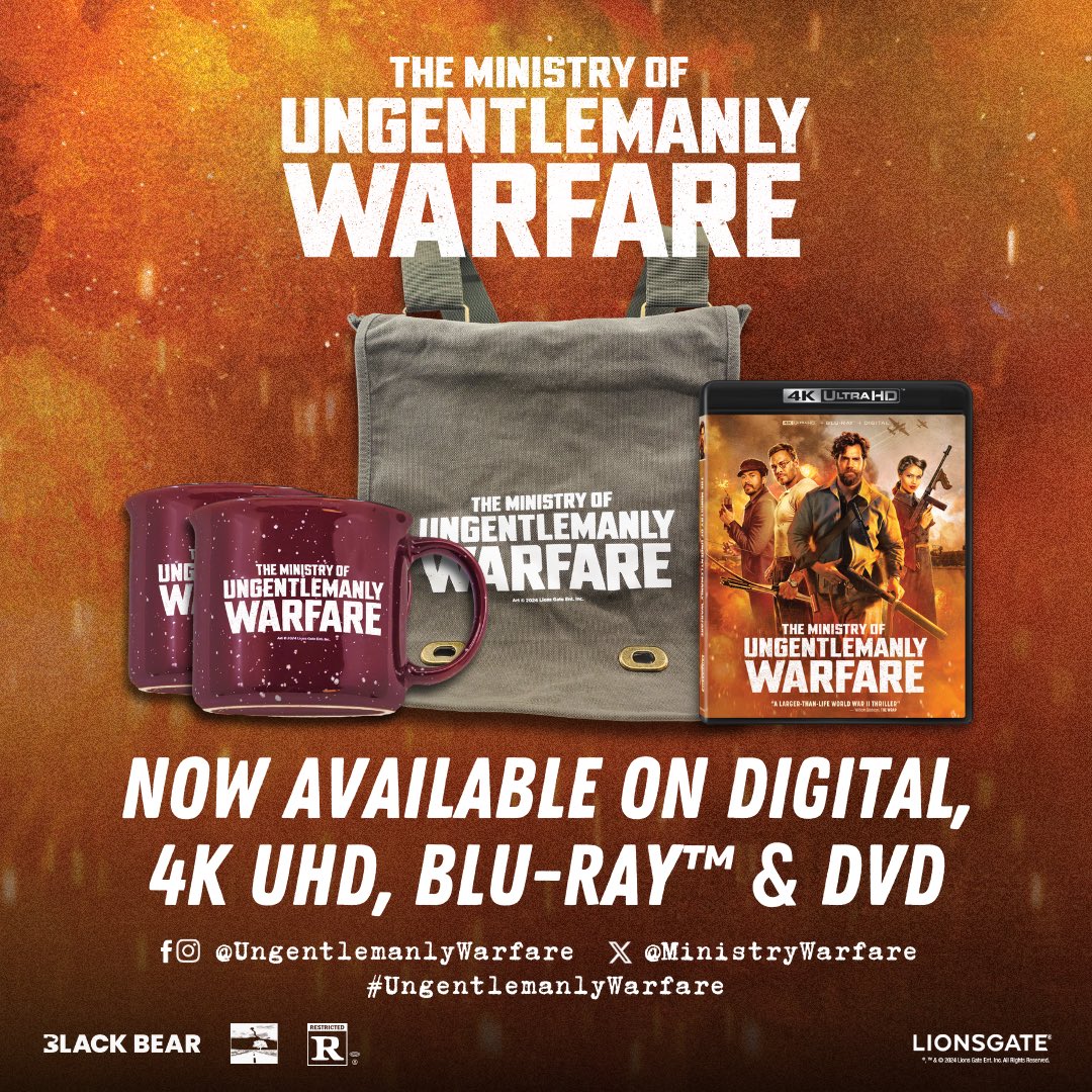 Geek Vibes Nation (@geekvibesnation) on Twitter photo We are giving away two (2) prize packs for THE MINISTRY OF UNGENTLEMANLY WARFARE courtesy of Lionsgate Home Entertainment.
To Enter - Follow <a href="/GeekVibesNation/">Geek Vibes Nation</a>
Retweet
Winner chosen (7/2)
The film is currently available to own on 4K UHD, Blu-Ray, DVD and Digital. We are giving away two (2) prize packs for THE MINISTRY OF UNGENTLEMANLY WARFARE courtesy of Lionsgate Home Entertainment.
To Enter - Follow <a href="/GeekVibesNation/">Geek Vibes Nation</a>
Retweet
Winner chosen (7/2)
The film is currently available to own on 4K UHD, Blu-Ray, DVD and Digital.
