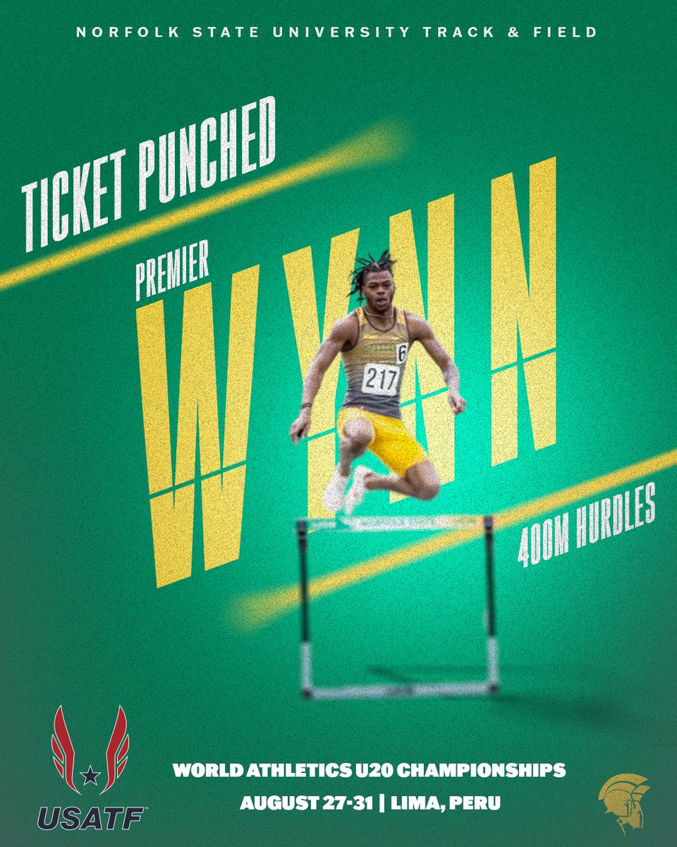 NSUSpartans's tweet photo. TEAM USA BOUND! 🇺🇸

Premier Wynn (@prem1erw) punched his ticket earlier this month to the World Athletics U20 Championships in the 400 meter hurdles!

📝 https://t.co/5VsKlhq9Cb

#GoldStandard🔰 https://t.co/nKz7oUKL4s