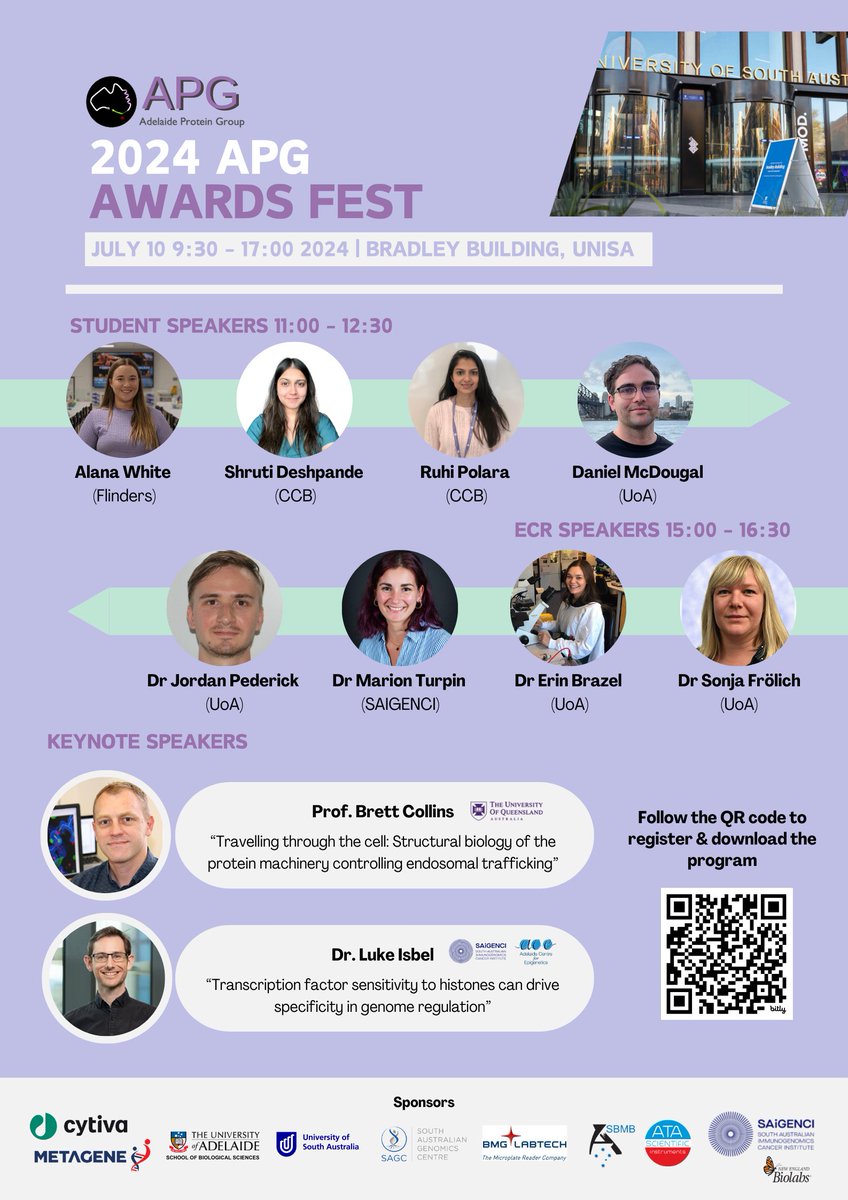 AdelaideProtein's tweet image. The Adelaide Protein Group Awards Fest is almost here! 🌟 Check out our amazing lineup of speakers and the program. Don&apos;t miss out on this incredible opportunity to connect and learn. Register now to secure your spot! 📝 #APGAwardsFest #ScienceCommunity #Networking