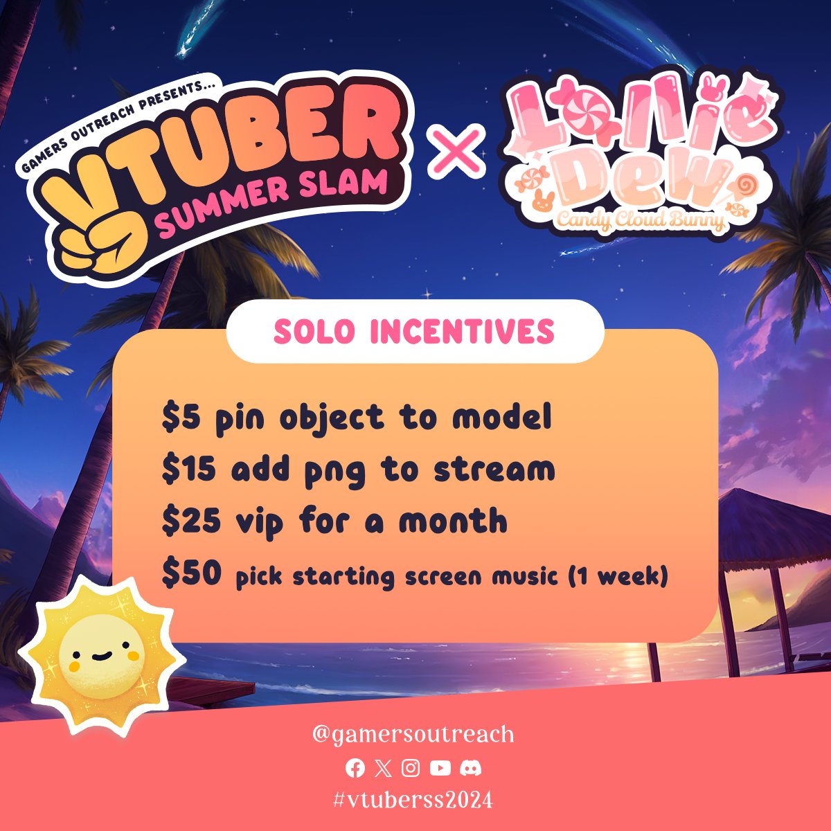 ☀️VTUBER SUMMER SLAM!☀️ 

join me this week as I spend 3 days fundraising for <a href="/GamersOutreach/">Gamers Outreach</a> (let's go #TeamSunny) 

#VTuberSS2024