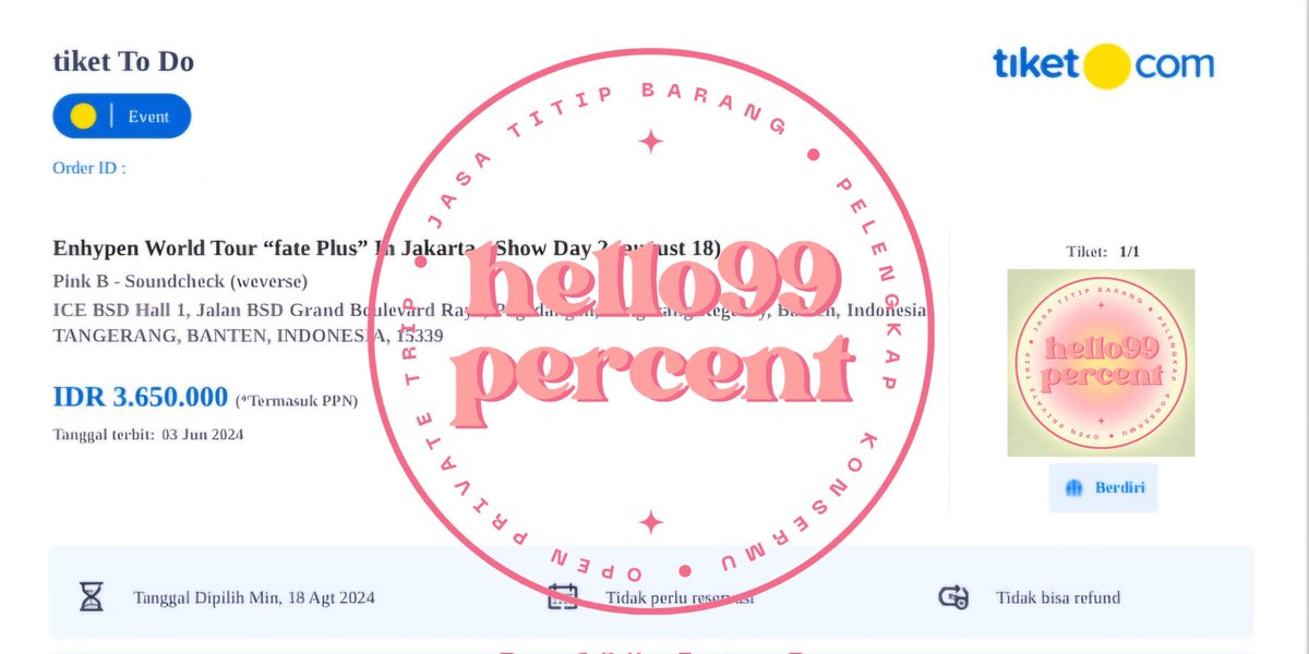 hello99percent's tweet photo. — Enhypen Fate Plus tour in Jakarta

✅️ Secured:
• Pink B SC Day 1 (weverse)
• Pink A SC Day 2 (mecima)
• Pink B SC Day 2 (weverse)
• Blue B Day 2 (weverse) https://t.co/CcsAciNwQu