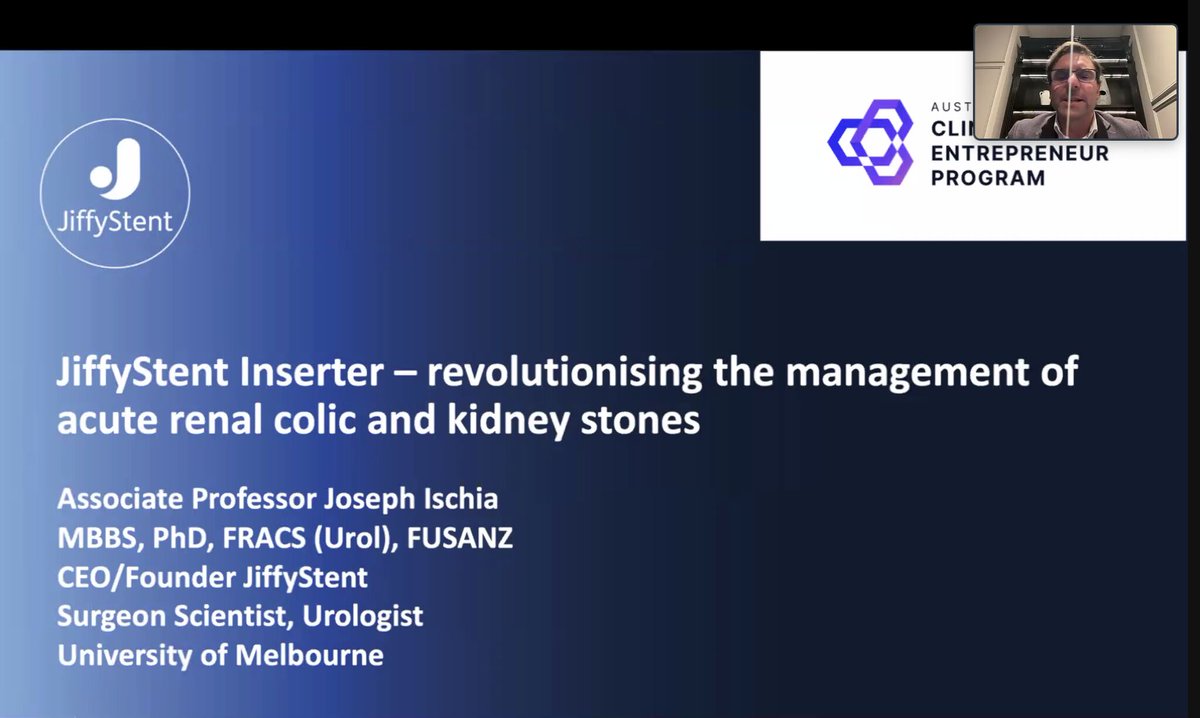 Another seven-minute JiffyStent pitch! It was a great honour to be chosen as one of the top seven participants at the #AUSCEP Virtual Showcase.

A fantastic opportunity to exchange notes with some wonderful clinical entrepreneurs currently at various stages of their development.