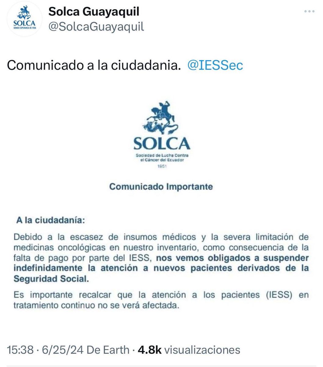 Amar a la Patria no es poner en horario estelar el himno nacional. 

Amar a la Patria es no dejar morir a la gente en los hospitales porque tu Gobierno no paga lo que le debe a SOLCA para atender y curar a las personas que sufren de cáncer.

¡Qué desgraciada nuestra suerte al