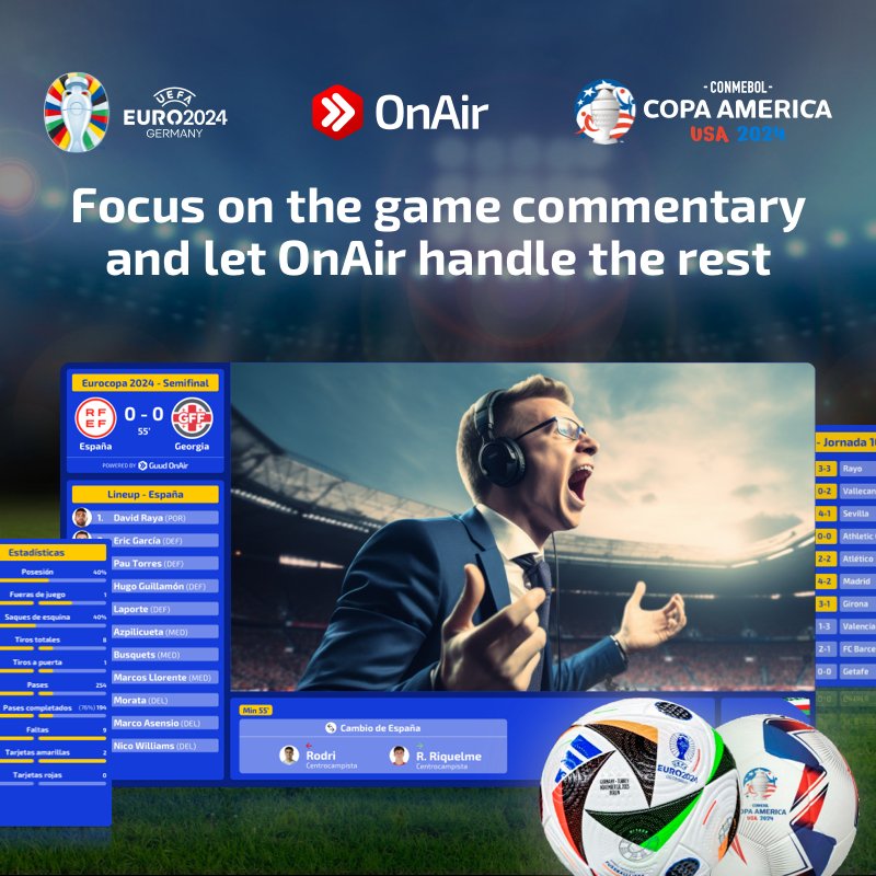Guud Content Suite (@guudsuite) on Twitter photo Elevate your #EURO2024 and #CopaAmerica2024 coverage with 🔺OnAir!
✔️Real-time data graphics
✔️AI-powered sports analysis
✔️Monetize with ad banners
Request a demo today: onair.guudsuite.com Elevate your #EURO2024 and #CopaAmerica2024 coverage with 🔺OnAir!
✔️Real-time data graphics
✔️AI-powered sports analysis
✔️Monetize with ad banners
Request a demo today: onair.guudsuite.com