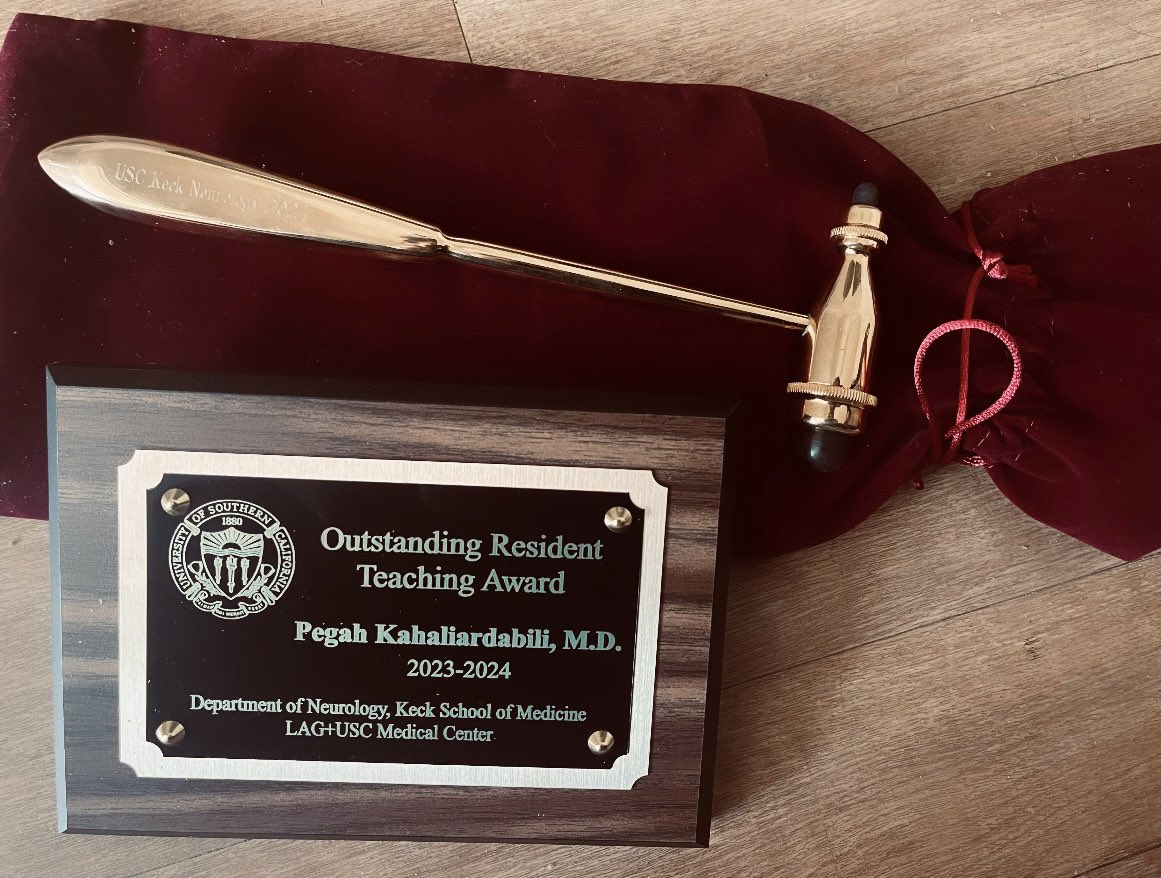 ka_pegah's tweet photo. Delighted to graduate from my neurology residency @KeckMedicineUSC @LAGeneralMed and honored to receive the Golden Hammer and the Teaching Award to conclude this chapter. https://t.co/wOSmrSiQxx