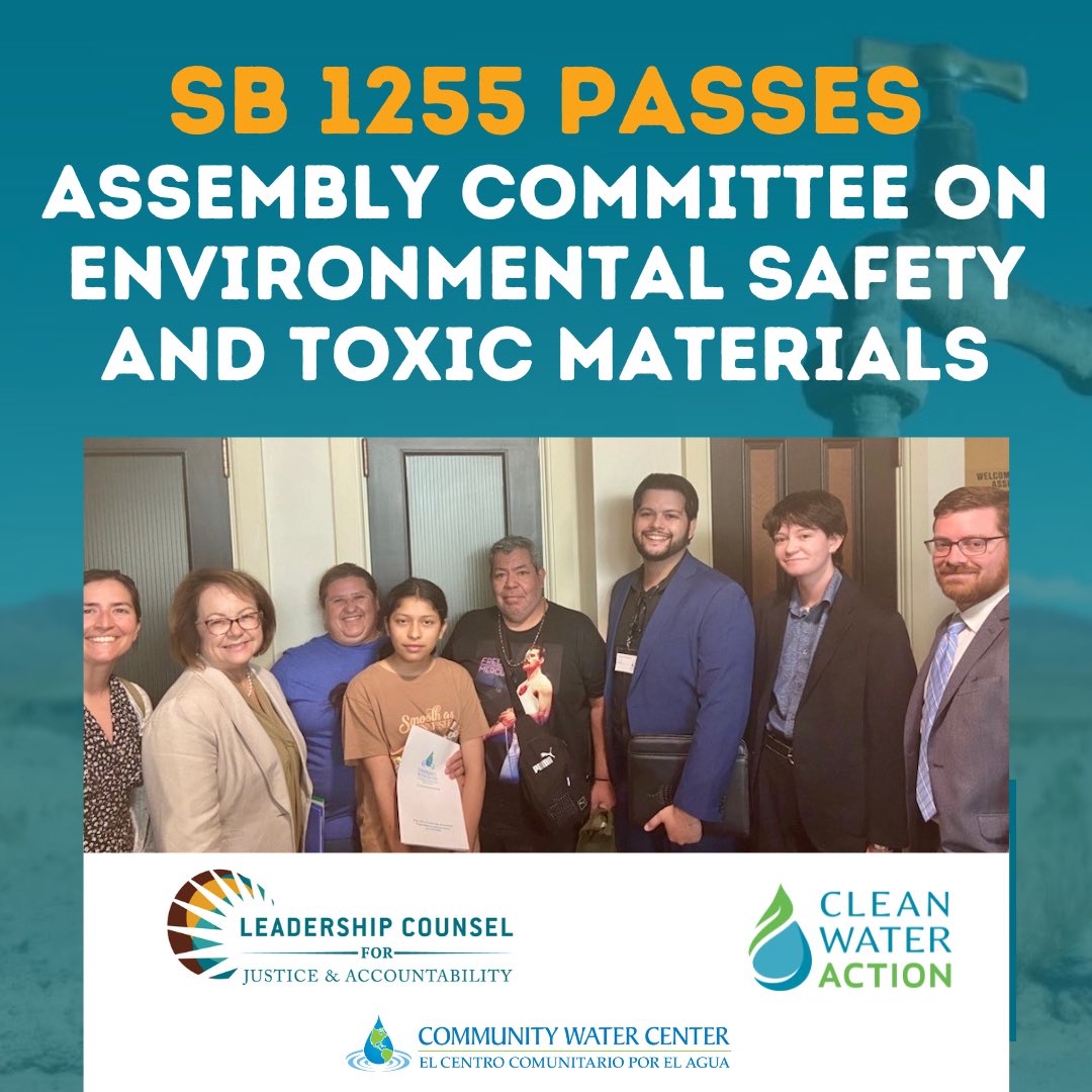 #SB1255 passed the Assembly Committee on Environmental Safety and Toxic Materials today! Thank you <a href="/SenMariaEDurazo/">Senator María Elena Durazo</a> for your leadership and <a href="/AsmEGarcia/">Asm. Eduardo Garcia</a> <a href="/Damon_Connolly/">Damon Connolly</a> <a href="/joshua_hoover/">Josh Hoover</a> <a href="/AsmTinaMcKinnor/">Assemblymember Tina McKinnor</a> <a href="/AsmDianePapan/">Assemblymember Diane Papan</a> @EGReyesCA for your vote to support #affordablewater for all ✊🏽💧