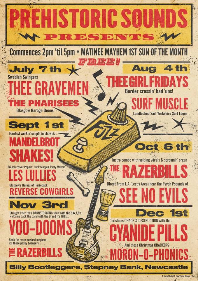 A wee day oot to the toon on 4th Aug for matinee mayhem <a href="/BBootleggers/">Billy Bootleggers Newcastle</a>. Support by Surf Muscle. Check out the other fab gigs playing throughout the year. Think we’ll be hanging out in Newcastle more. #billybootleggersnewcastle #surfmuscle #prehistoricsounds