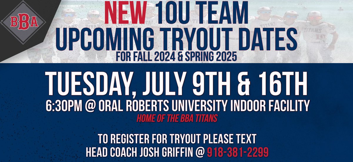 bbatitans's tweet image. Excited to announce a NEW 10u Team for 24-25 season!! Tryout information below: