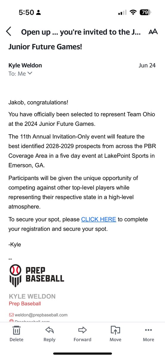 Honored to receive an invite to the PBR junior future games. Can’t wait to represent Ohio! Thank you <a href="/PrepBaseballOH/">Prep Baseball Ohio</a> <a href="/official_hitdog/">OfficialHitDogs</a> <a href="/OhioHitDogs/">Ohio Hit Dogs 2028</a> <a href="/weldyprep/">Kyle Weldon</a>