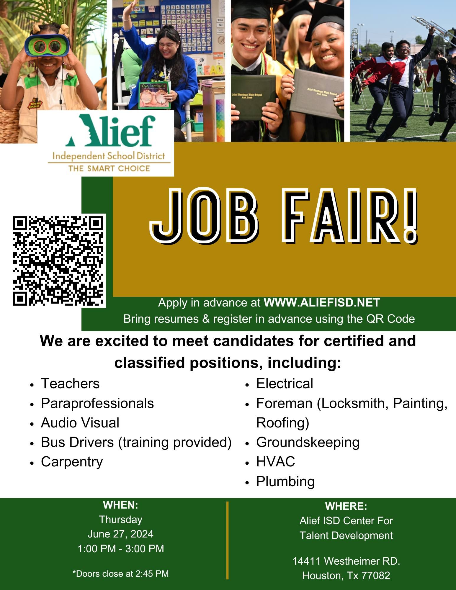 Alief ISD on X: &ldquo;Alief ISD is hosting a Job Fair on June 27th at 