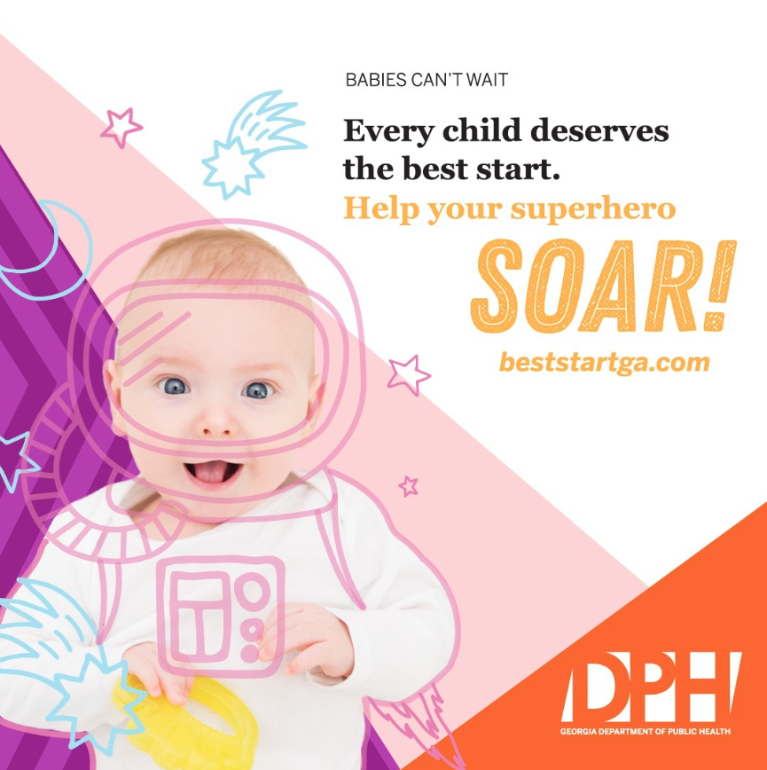 NGAHealthDist's tweet image. Give your child the BEST start. If early intervention is needed, you can help your Superhero SOAR via our Babies Can’t Wait (#BCW) services! Learn the Signs. Act Early. Learn more. Go to dph.georgia.gov/bcw-best-start…. In North GA, call BCW at (706) 529-5763.