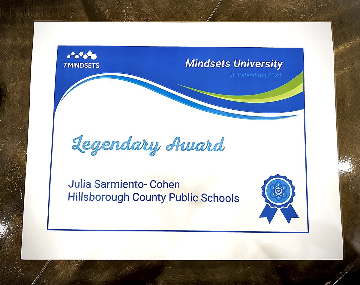 Thank you <a href="/7Mindsets/">7 Mindsets</a> for this year’s Legendary award at #MindsetsU2024. It is an honor to lead this work for <a href="/HillsboroughSch/">Hillsborough Schools</a> . What continues long after we are gone is what makes us legendary. May the work continue to be the focus. #AttitudeOfGratitude 🫶🏼💙💚