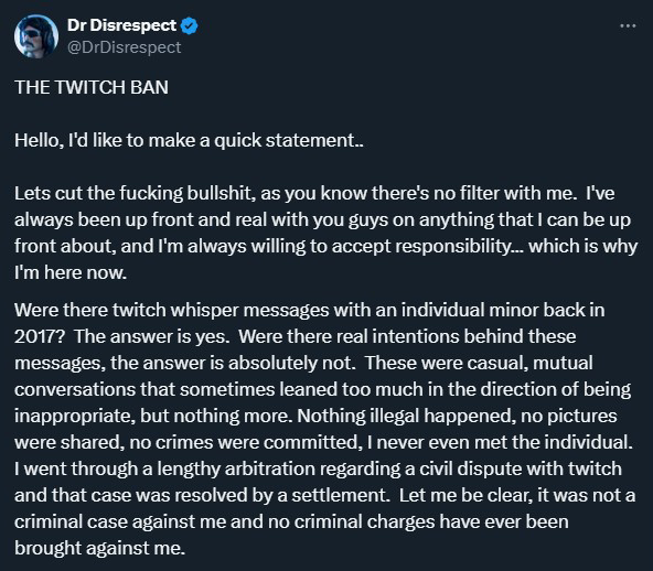 The Mystery of DrDisrespect's Twitch Ban has finally been solved as DrDisrespect reveals the truth before AugieRFC came back. The Mystery had previously remained unsolved for 4 Years.