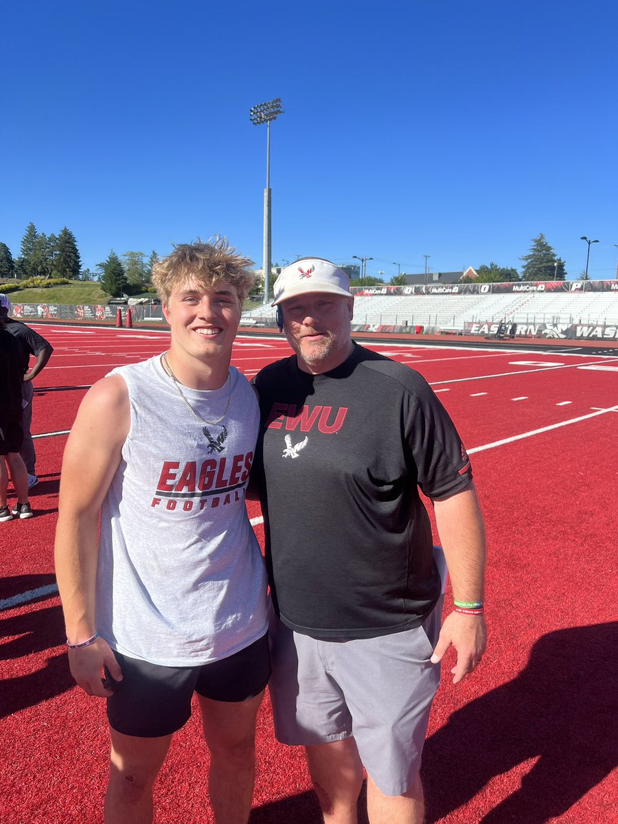 GageBrumfield's tweet photo. I am very blessed  to have received a full ride offer to play football at Eastern Washington University.  It’s been fun getting to know the staff @EWUFootball
Thank you @CoachBestEWU  and @Coach_ESanders! Go Eags! https://t.co/5rBd7Z8SoF