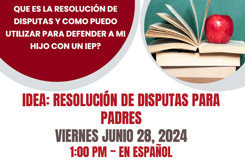 ¡Únete a nosotros!
IDEA: Resolución de Disputas y Abogacia Para Padres
Viernes Junio 28, 2024
1:00 pm
Haga clic aquí para registrarse:
us02web.zoom.us/webinar/regist…