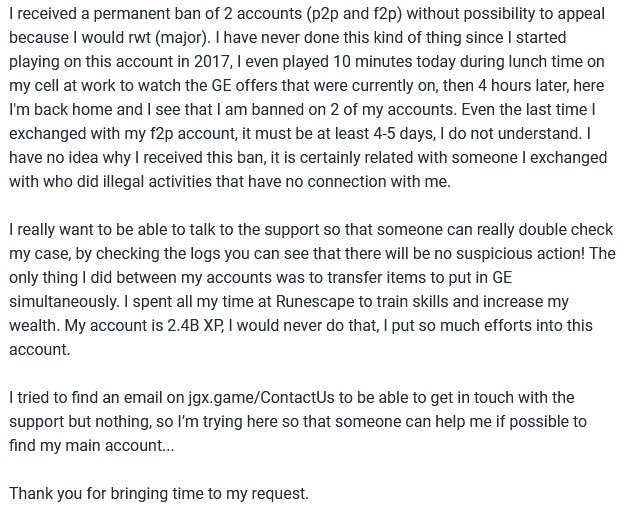 TeslaFTN's tweet photo. Hello, is there an email or someone I can get in touch with to explain my situation about a permanent ban error on 2 of my accounts?

@JagexSupport #RuneScape

Here’s some more informations about my situation : My RSN is : DrPump and my other account is Scrim-Ruby https://t.co/gPIYTLTemx