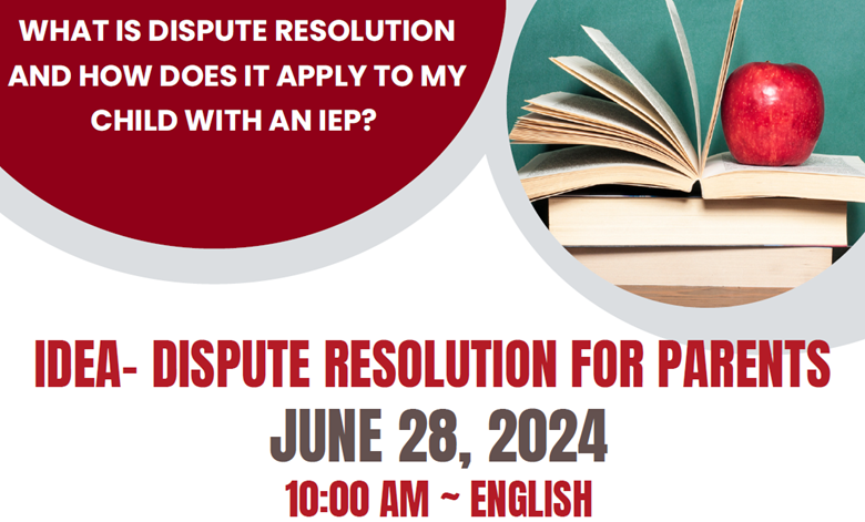 Join us!
IDEA - Dispute Resolution for Parents (in English)
Friday, June 28, 2024
10:00 am
Click here to register: us02web.zoom.us/.../reg.../WN_…