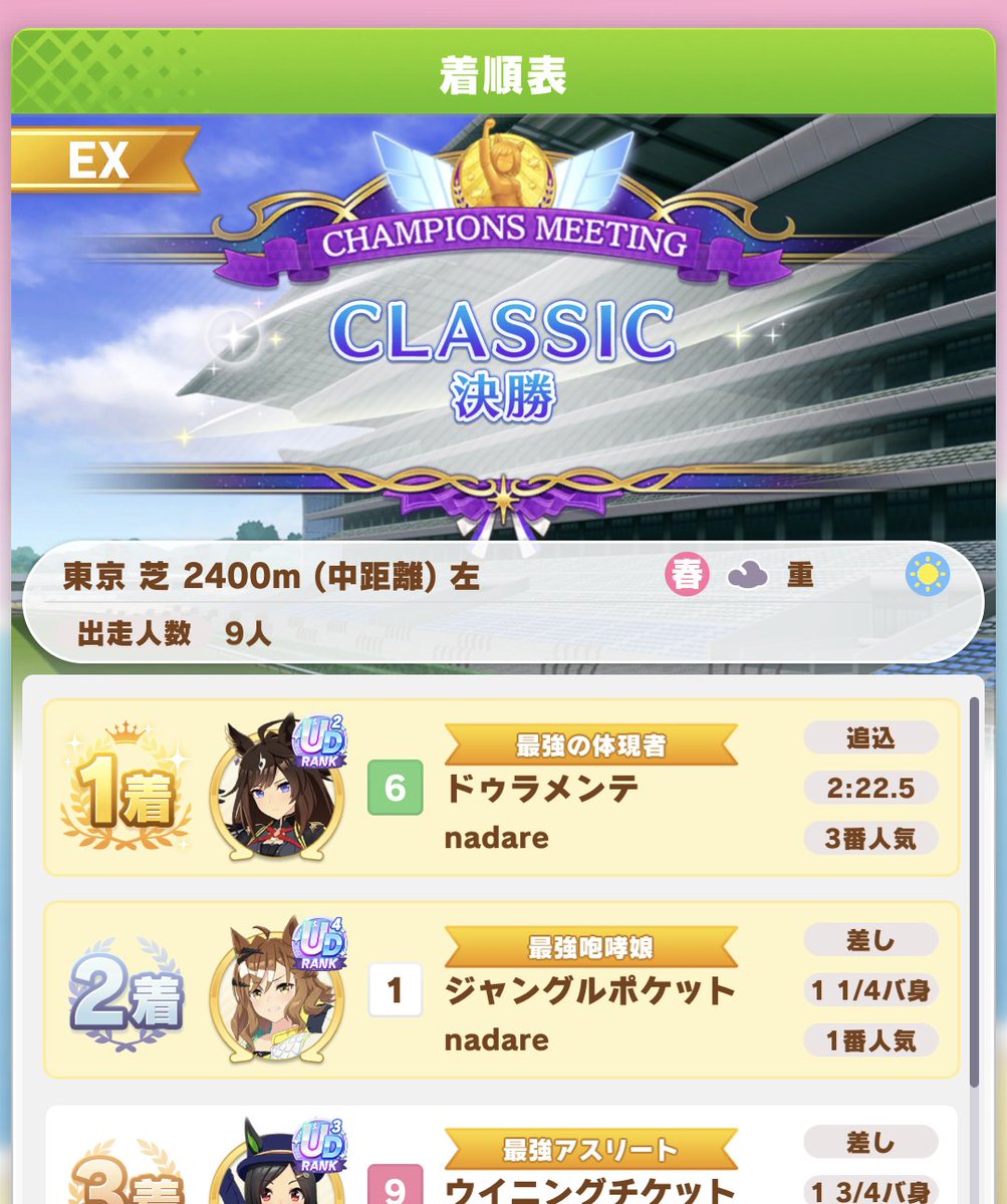 nadare_talk's tweet photo. classicは譲れない、初の☆付きプラチナ獲得。今回は速度デバフ入れるだけでルムマ勝率大きく変わったのでそこがカギでしたね https://t.co/s0DxcW2Lc8