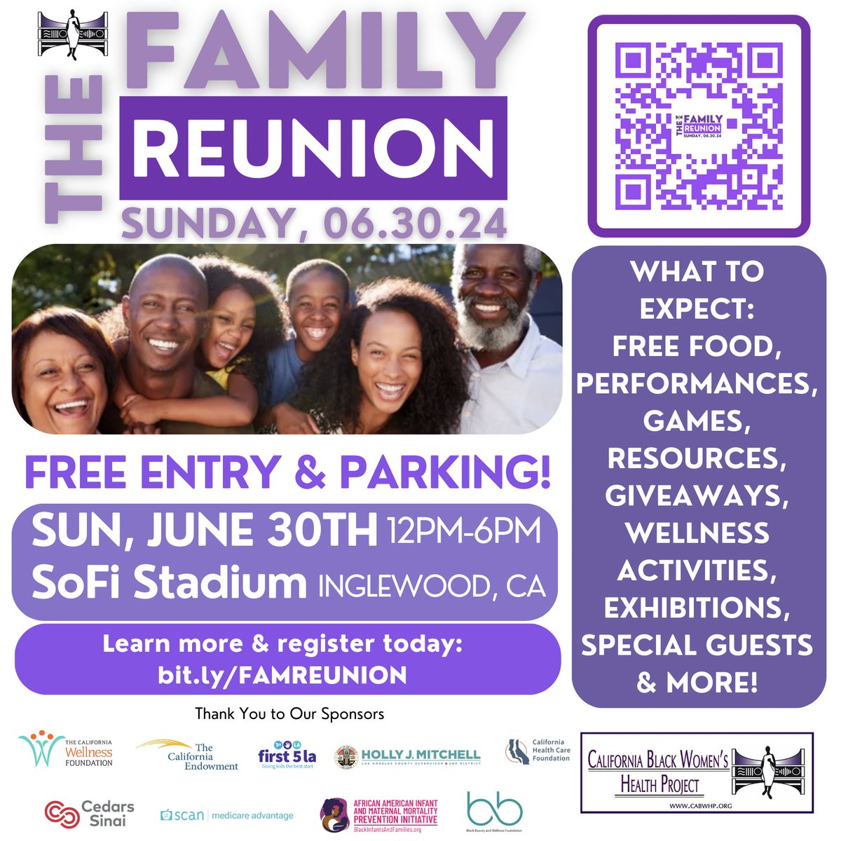 California Black Women's Health Project (CABWHP) (@cabwhp) on Twitter photo Only 5 days until The Family Reunion at <a href="/SoFiStadium/">SoFi Stadium</a> Free entry & parking! Some of the festivities: double dutch, cornhole, chair yoga, music by <a href="/RadioFreeKJLH/">RadioFree 102.3 KJLH</a>, musical performances by Jean Deaux & The Band Hayez, an immersive art activities! Learn more: bit.ly/FAMREUNION Only 5 days until The Family Reunion at <a href="/SoFiStadium/">SoFi Stadium</a> Free entry & parking! Some of the festivities: double dutch, cornhole, chair yoga, music by <a href="/RadioFreeKJLH/">RadioFree 102.3 KJLH</a>, musical performances by Jean Deaux & The Band Hayez, an immersive art activities! Learn more: bit.ly/FAMREUNION