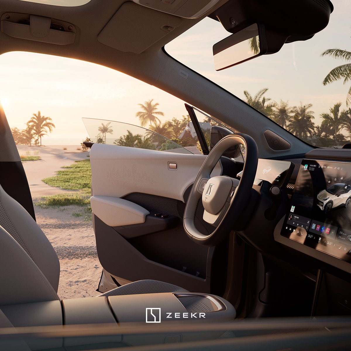 Zeekrmexico's tweet photo. El interior premium de #ZeekrX está diseñado para que disfrutes del estilo de vida que te define 🏝😎. Además, la pantalla de 14,6” permite un acceso sencillo e intuitivo a la configuración, las aplicaciones y la navegación. #ZeekrLife https://t.co/K9a0ogmi3R