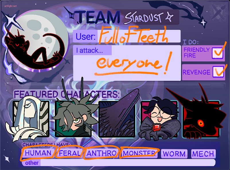 Fullofteeth's tweet image. off we go!! #artfight #artfightstardust artfight.net/~FullofTeeth