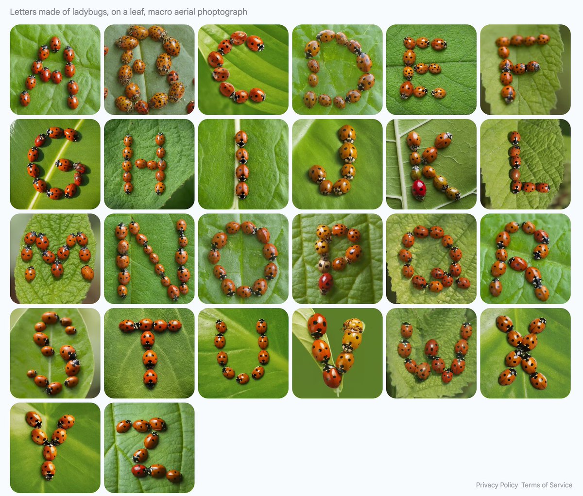 GenType is a Google Labs AI experiment that lets you make an alphabet out of anything. Simply type what you want your alphabet to look like, and 26 letters are generated based on what you asked for. Download or copy anything you make.

labs.google/gentype