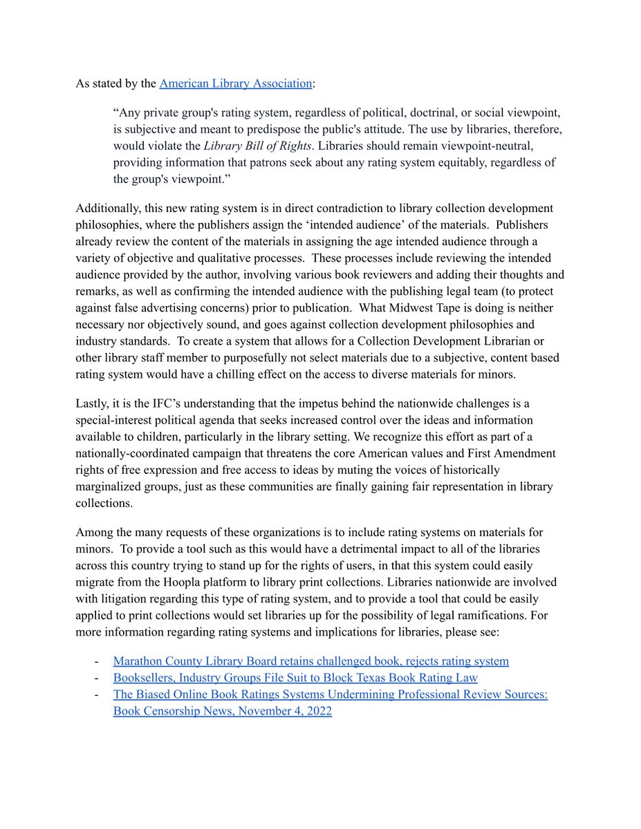 OregonLibraries's tweet image. Statement from the Oregon Library Association, the Oregon Intellectual Freedom Committee, and Parents Defending Schools and Libraries. 
RE: IFC Statement to Midwest Tape regarding proposed Hoopla rating system
Read statement here or in the images below: tinyurl.com/3auu28eb