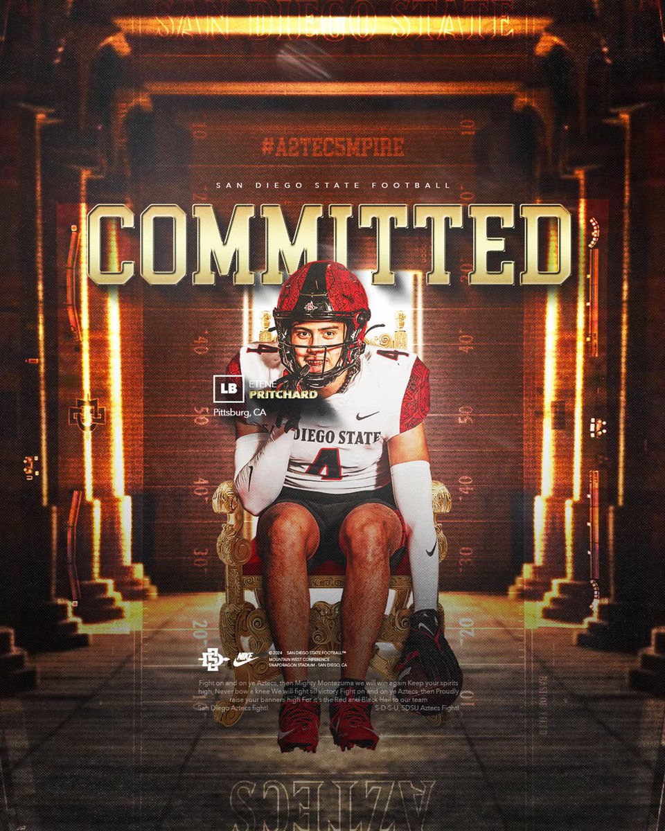 Etene Pritchard (@etenepritchard) on Twitter photo After a great weekend with coach <a href="/Coach_SchmidtE/">Eric Schmidt</a> and coach <a href="/TheHC_CoachLew/">🔴 Sean Lewis ⚫️</a> , I would like to announce that I have committed to San Diego State University!!! #GoAztecs
<a href="/PittHSFootball/">Pittsburg HS, FB</a> <a href="/CRamirez_PittHC/">Charlie Ramirez, HC</a> <a href="/Coach_Neyola/">Ne Pritchard</a> After a great weekend with coach <a href="/Coach_SchmidtE/">Eric Schmidt</a> and coach <a href="/TheHC_CoachLew/">🔴 Sean Lewis ⚫️</a> , I would like to announce that I have committed to San Diego State University!!! #GoAztecs
<a href="/PittHSFootball/">Pittsburg HS, FB</a> <a href="/CRamirez_PittHC/">Charlie Ramirez, HC</a> <a href="/Coach_Neyola/">Ne Pritchard</a>