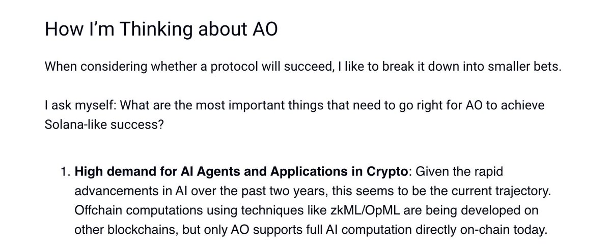 I wrote 3,028 words on <a href="/aoTheComputer/">ao</a>, summarizing my weeks of research. 

Haven't felt this stoked in a while. The bonus? AO is a fantastic ETH-denominated yield opportunity.

Will write a few threads soon, but if you want to be the 1st to read it: chainofthought.xyz/p/research-ao-…
