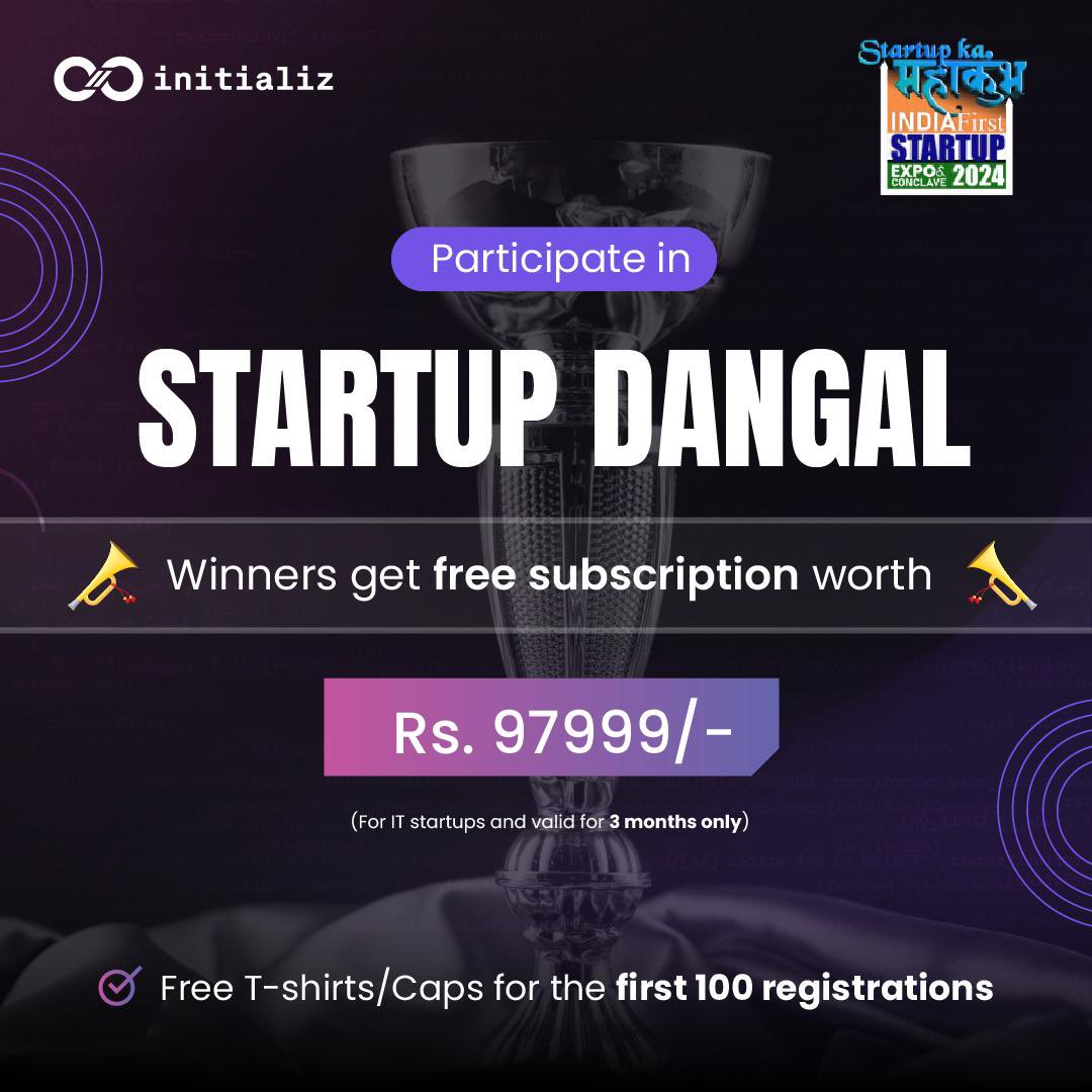initializ's tweet image. Winners of Dangal at Startup Mahakumbh will get ₹97,999 worth of #initializ platform credits.
Don’t forget to come to our booth to claim your credits.
#startupindia #startupmahakumbh #startupmahakumbh2024 #startup #growthmindset #growthhacking