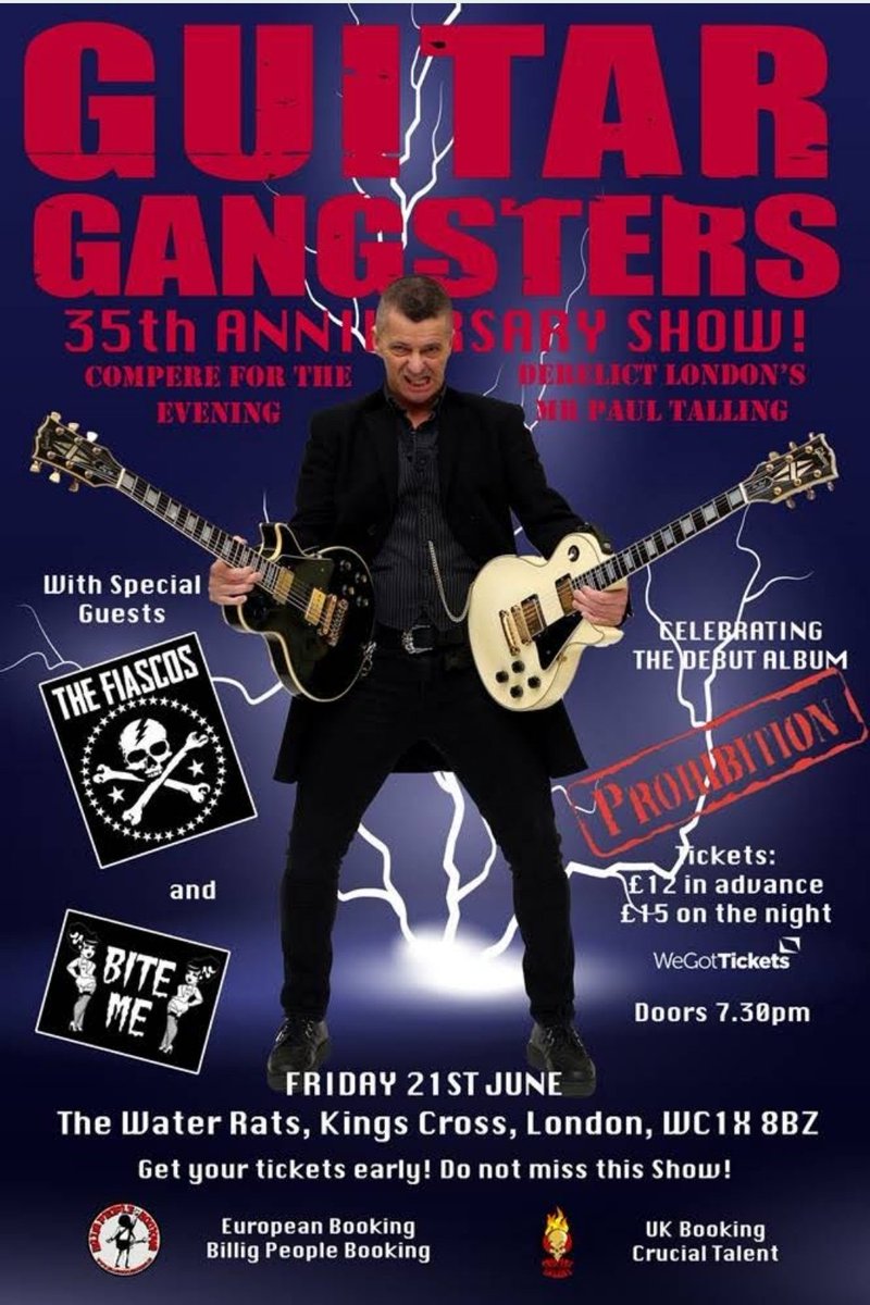 One week to go! In June 1989,  I organised an alldayer at the Sir George Robey in Finsbury Pk. This was the Guitar Gangsters first-ever gig. Come and celebrate 35 years later at the Water Rats with me as the compère for the evening. 
wegottickets.com/event/608564/#