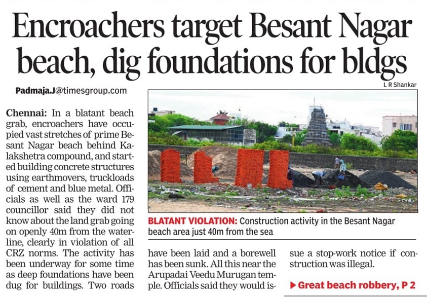 padmajaJ_'s tweet image. Beach robbery in broad daylight! 🏖️ Chennai&apos;s shores near Kalakshetra Colony, Besant Nagar are under siege as encroachers build pukka houses and sink borewells right on the sand, just 30-40m from the sea. Earthmovers in action, bricks unloaded, and authorities &quot;shocked&quot; but…